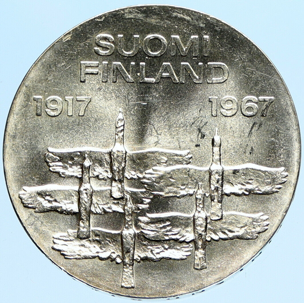 1967 FINLAND Geese Flying 50Y Independence VINTAGE Silver 10 Markkaa Coin i98012