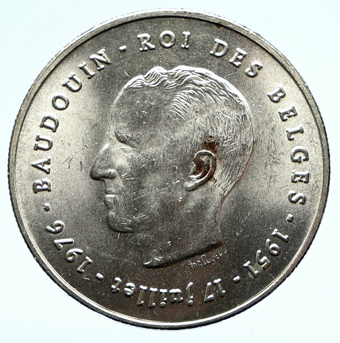 1976 BELGIUM King Baudouin Genuine Antique 25th Yr Silver 250 Francs Coin i98809