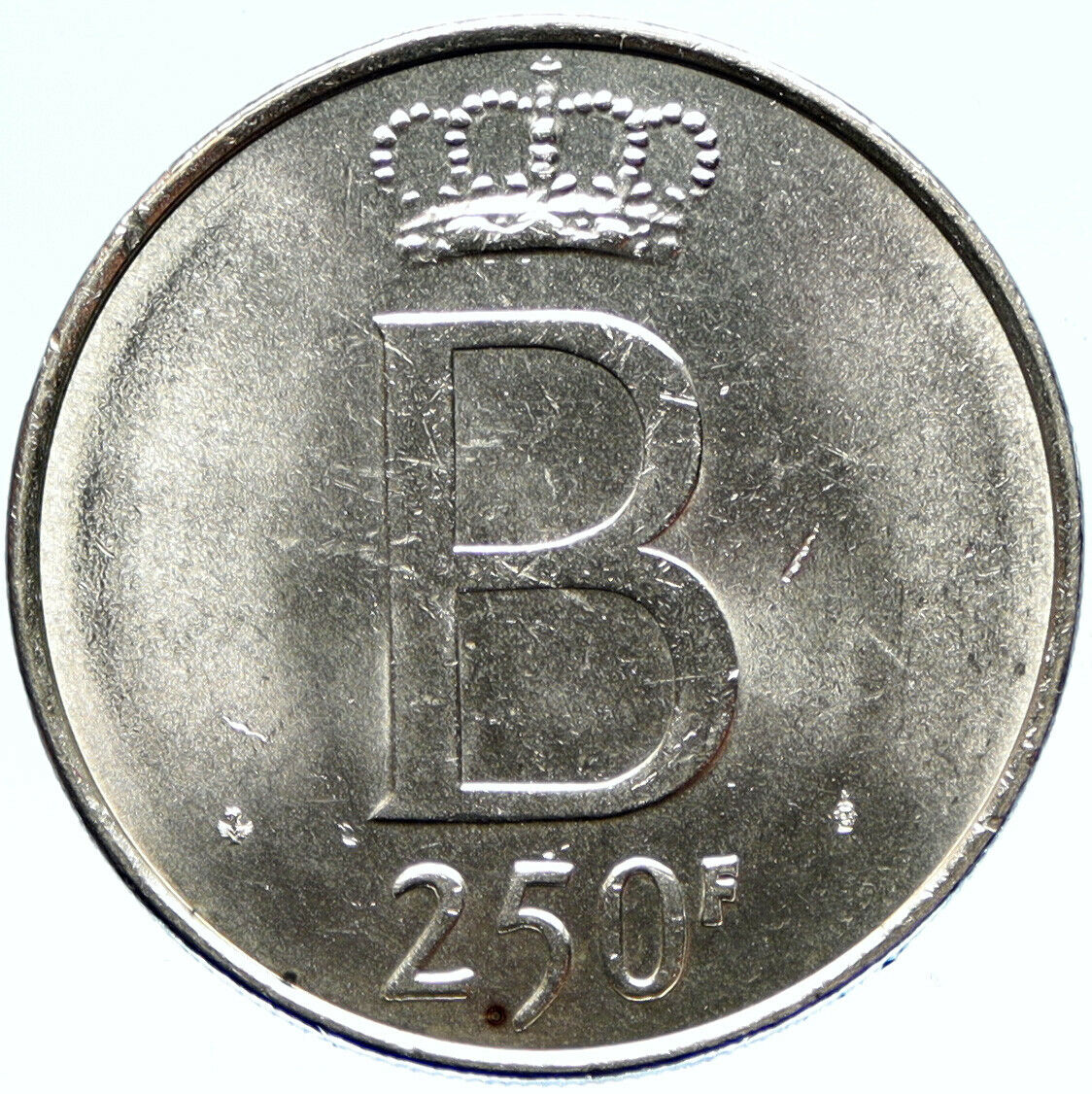 1976 BELGIUM King Baudouin Genuine Antique 25th Yr Silver 250 Francs Coin i98809