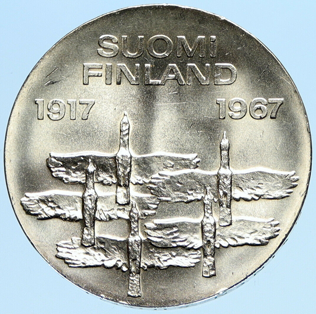 1967 FINLAND Geese Flying 50Y Independence VINTAGE Silver 10 Markkaa Coin i98008