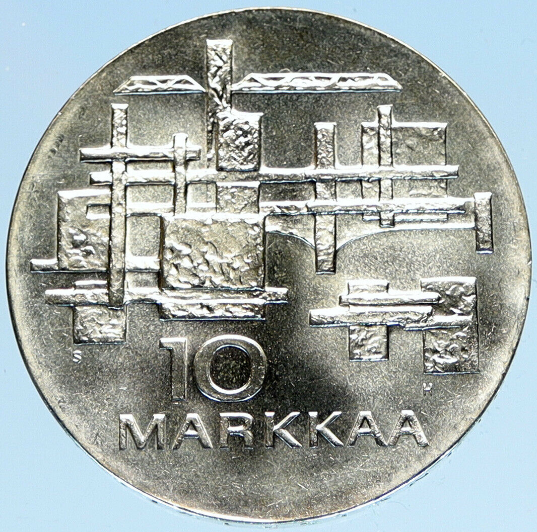 1967 FINLAND Geese Flying 50Y Independence VINTAGE Silver 10 Markkaa Coin i98000