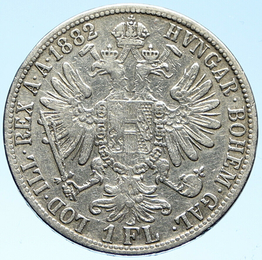 1882 AUSTRIA King FRANZ JOSEPH I Vintage Antique OLD Silver Florin Coin i99109