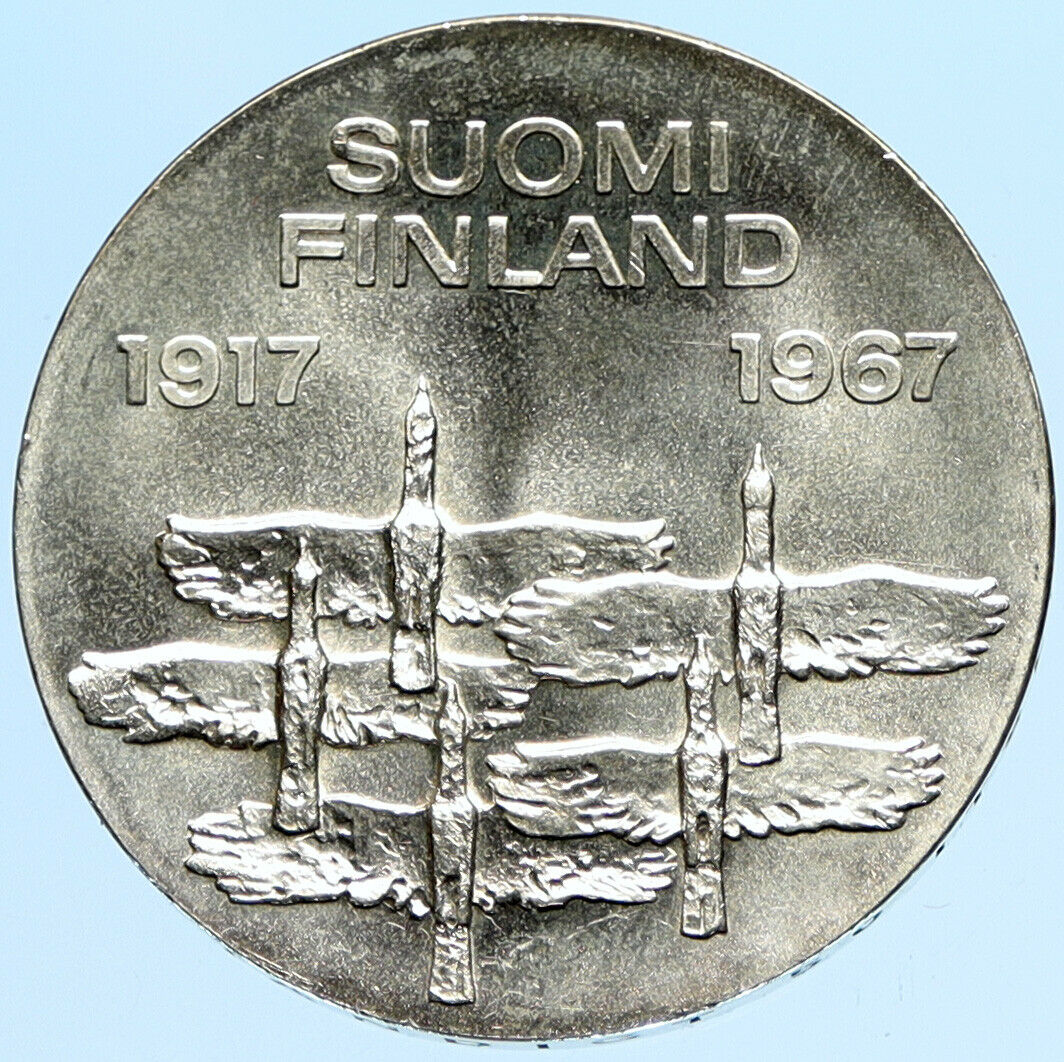 1967 FINLAND Geese Flying 50Y Independence VINTAGE Silver 10 Markkaa Coin i98003