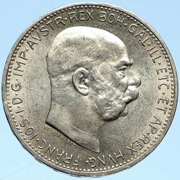 1914 AUSTRIA w KING FRANZ JOSEPH I Eagle VINTAGE Old Silver Corona Coin i99118