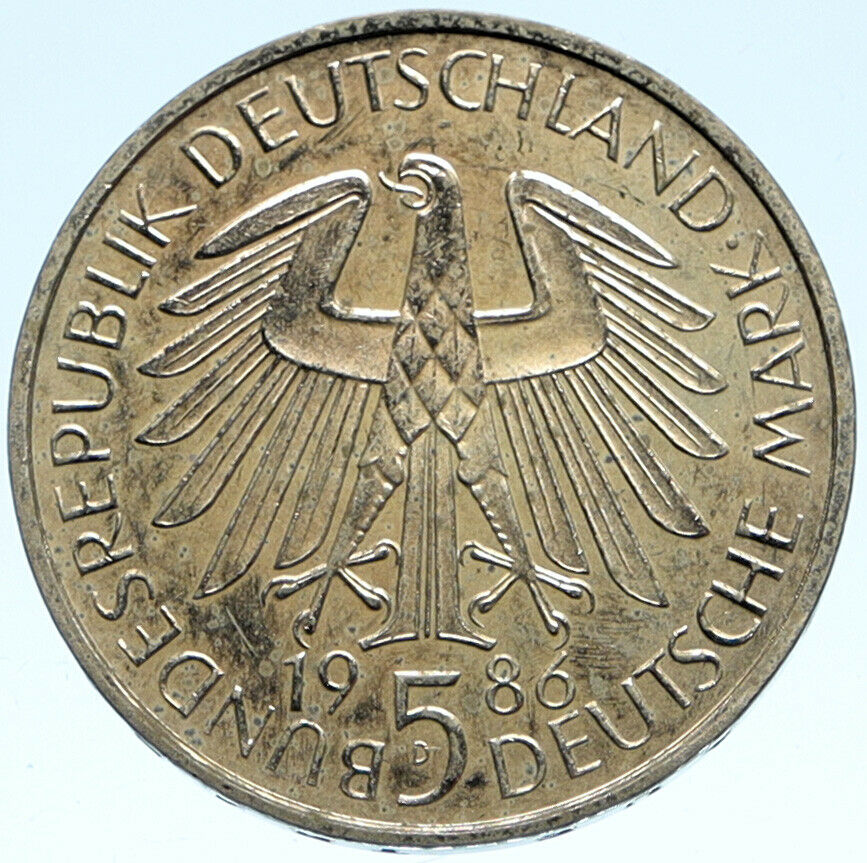 1986 GERMANY German UNIVERSITAT HEIDELBERG OLD Vintage 5 Mark Coin i99246