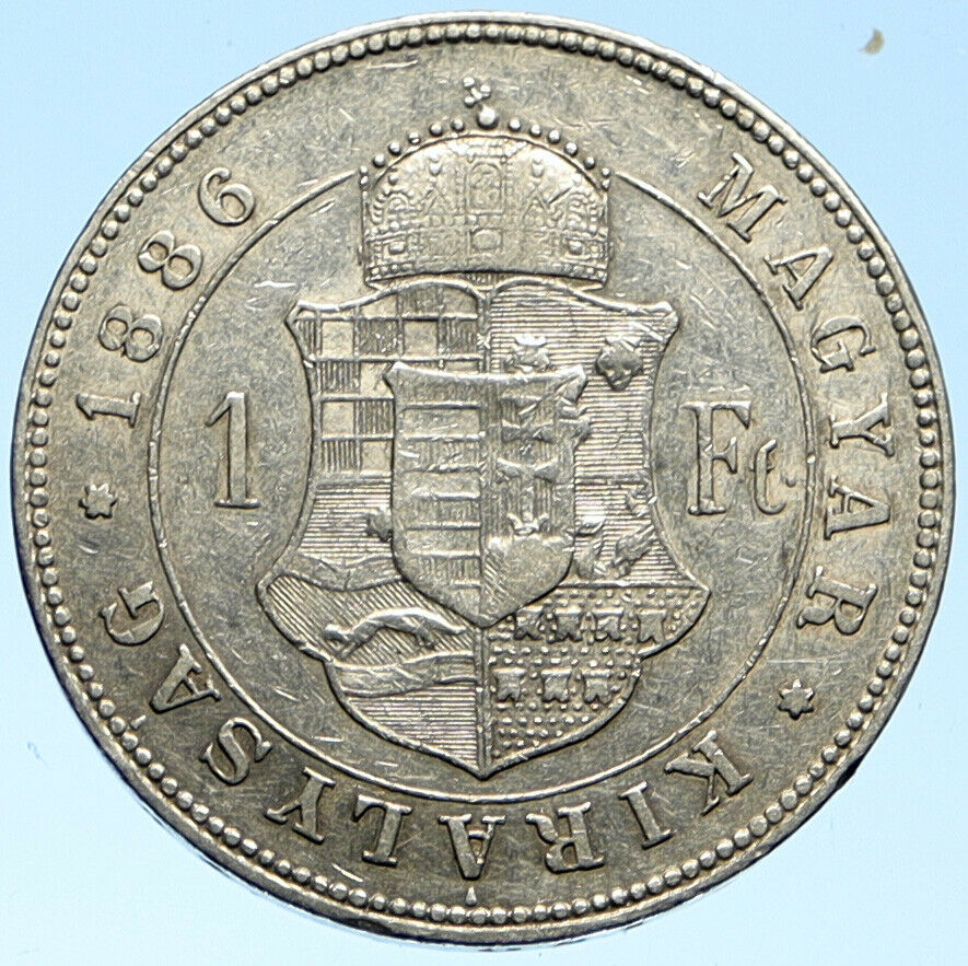 1886 HUNGARY w King Franz Joseph I Hungarian Antique Silver Forint Coin i99112