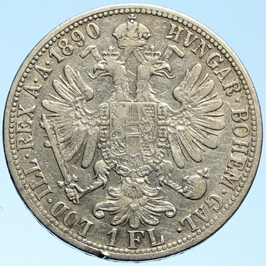 1890 AUSTRIA King FRANZ JOSEPH I Vintage Antique OLD Silver Florin Coin i99111