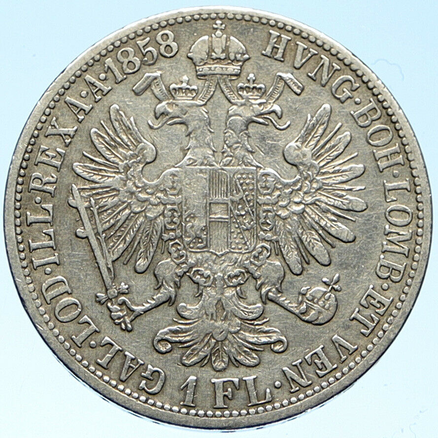 1858 AUSTRIA w KING FRANZ JOSEPH I Eagle OLD Silver Florin Vintage Coin i99108