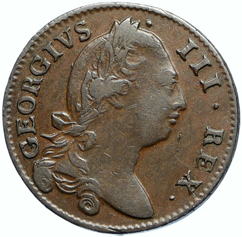 1781 IRELAND UK King George III Antique Lyre VINTAGE OLD 1/2 Penny Coin i99754