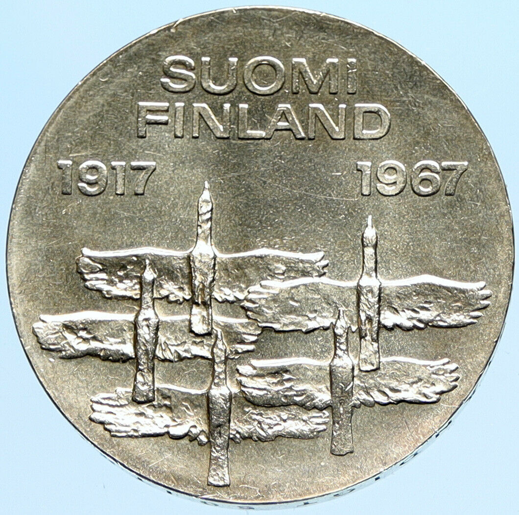 1967 FINLAND Geese Flying 50Y Independence VINTAGE Silver 10 Markkaa Coin i98007