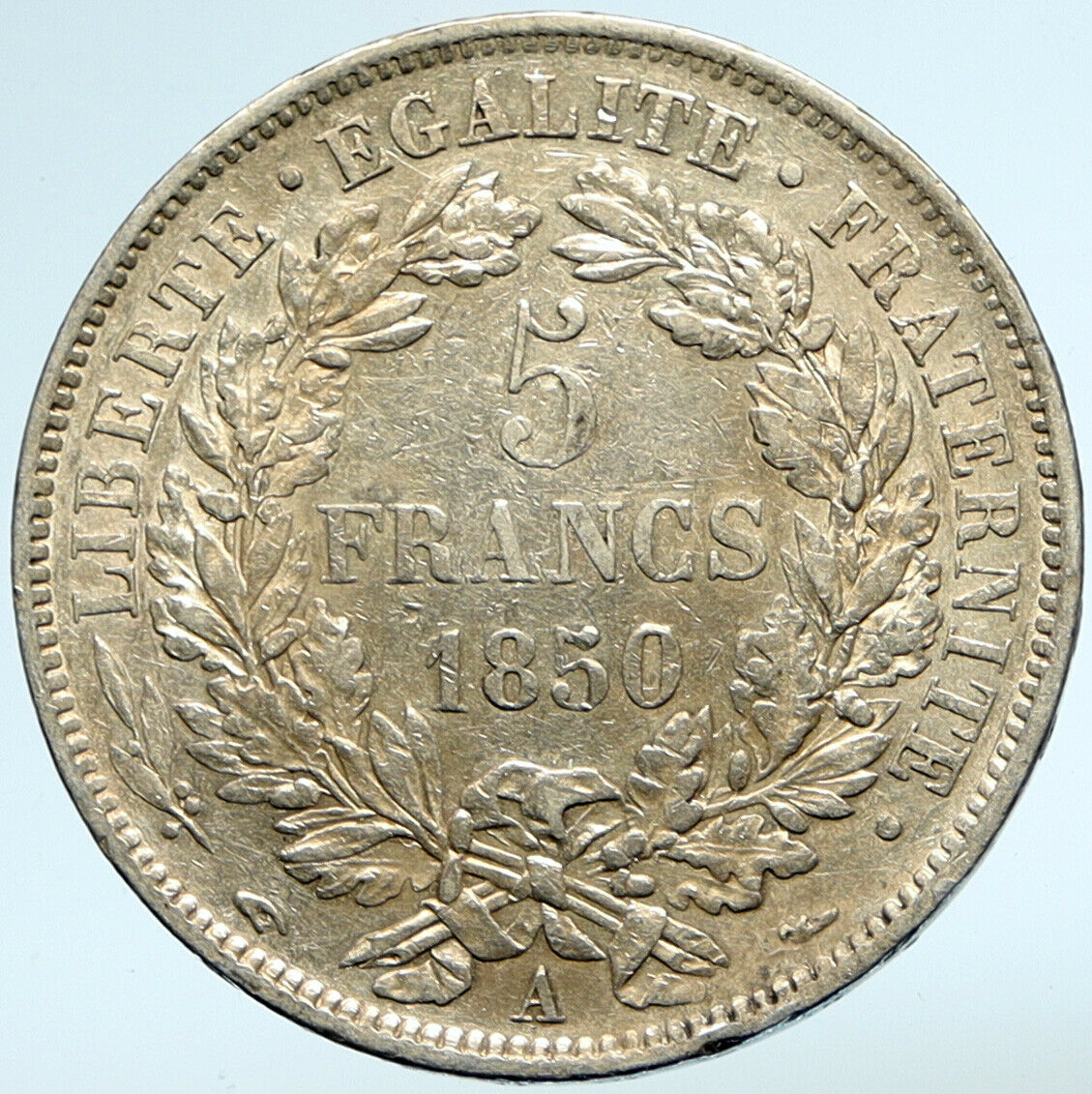 1850 A FRANCE Antique LIBERTY Wreath VINTAGE Silver 5 Franc French Coin i99763