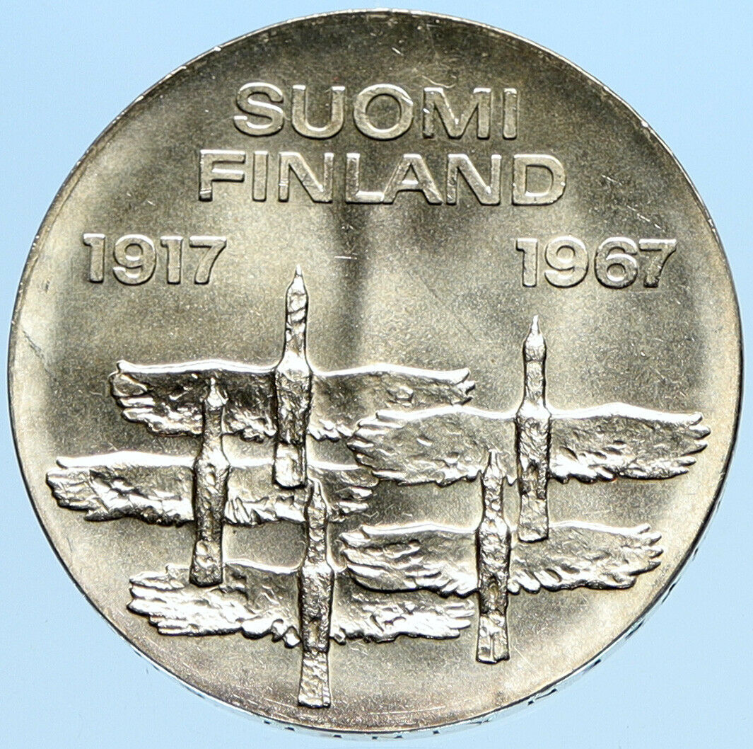 1967 FINLAND Geese Flying 50Y Independence VINTAGE Silver 10 Markkaa Coin i98009