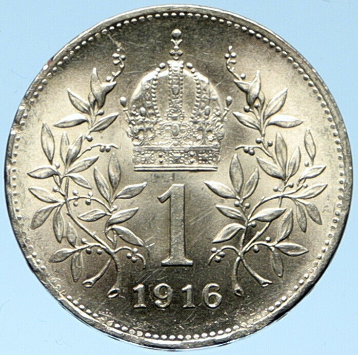 1916 AUSTRIA w KING FRANZ JOSEPH I Eagle VINTAGE Old Silver Corona Coin i99126