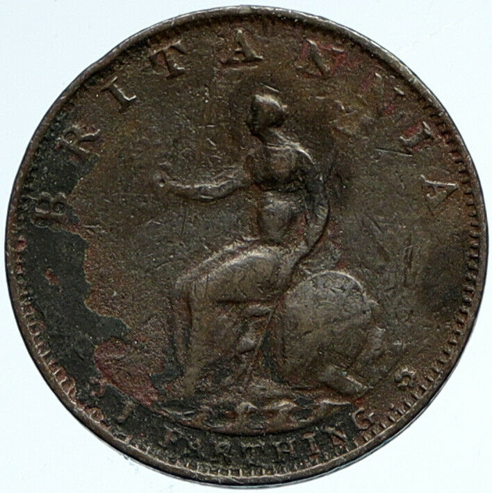 1799 GREAT BRITAIN United Kingdom UK King GEORGE III Farthing Token Coin i99772