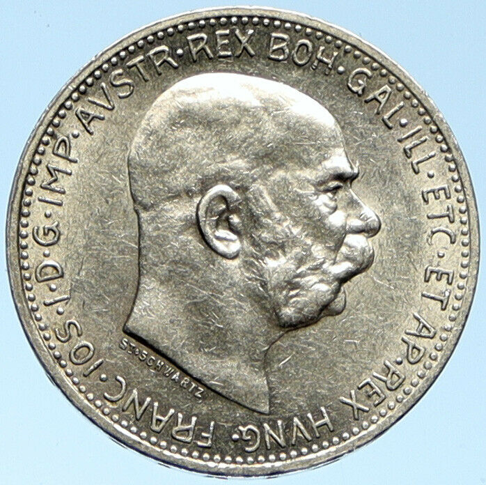 1915 AUSTRIA w KING FRANZ JOSEPH I Eagle VINTAGE Old Silver Corona Coin i99149