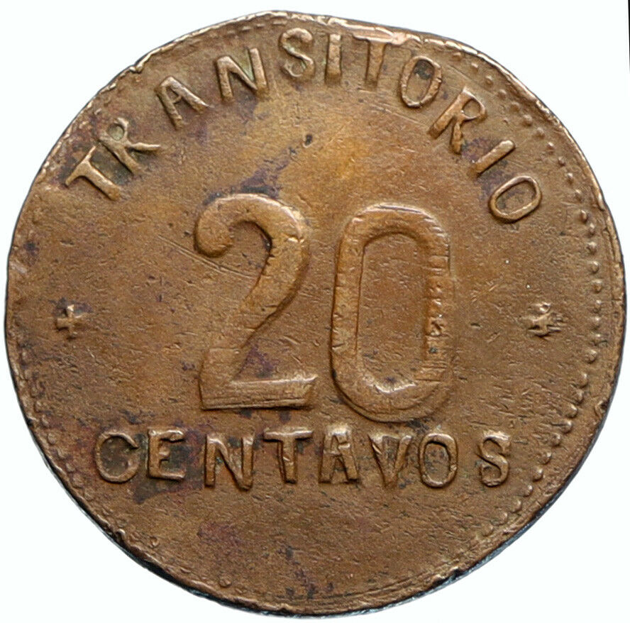 1915 MEXICO Revolutionary PUEBLA Madero Brigade ANTIQUE 20 Centavos Coin i99774