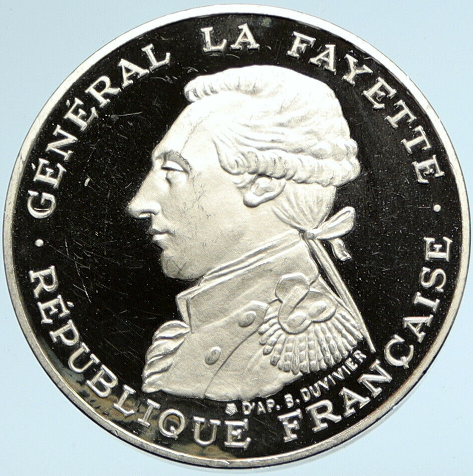 1987 FRANCE La Fayette MOTTO Vintage Proof Silver Piéfort 100 Franc Coin i99768