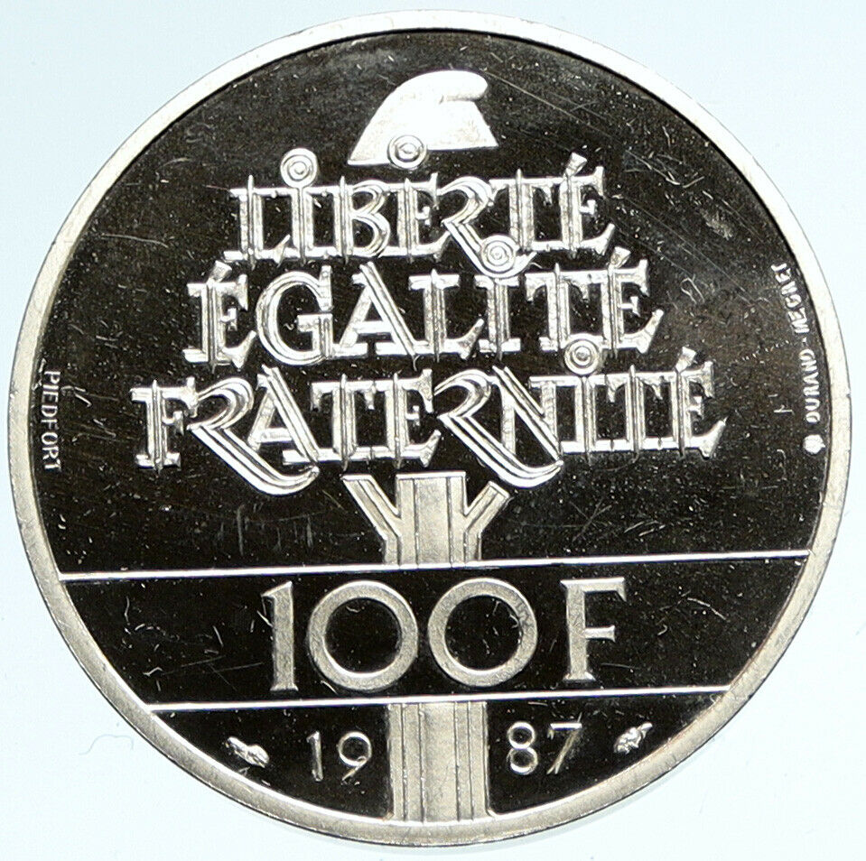 1987 FRANCE La Fayette MOTTO Vintage Proof Silver Piéfort 100 Franc Coin i99768