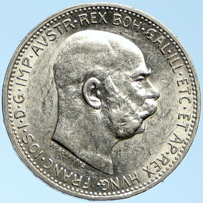 1915 AUSTRIA w KING FRANZ JOSEPH I Eagle VINTAGE Old Silver Corona Coin i99148