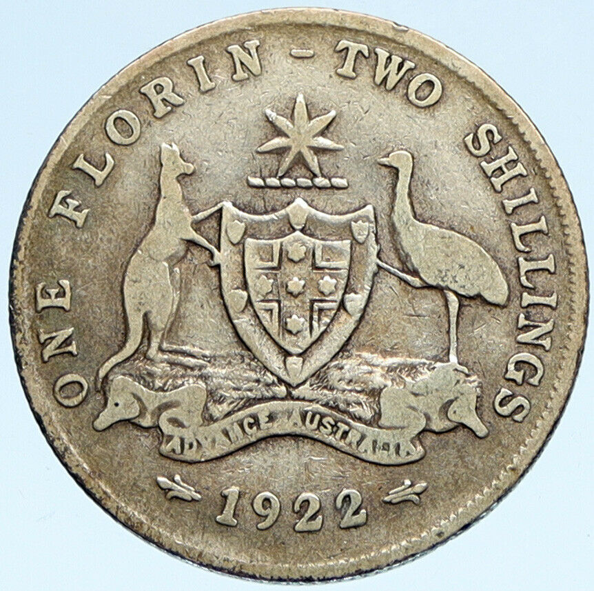 1922 AUSTRALIA UK King George V Kangaroos Old VINTAGE Silver Florin Coin i98186