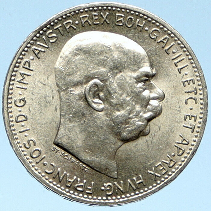 1914 AUSTRIA w KING FRANZ JOSEPH I Eagle VINTAGE Old Silver Corona Coin i99131