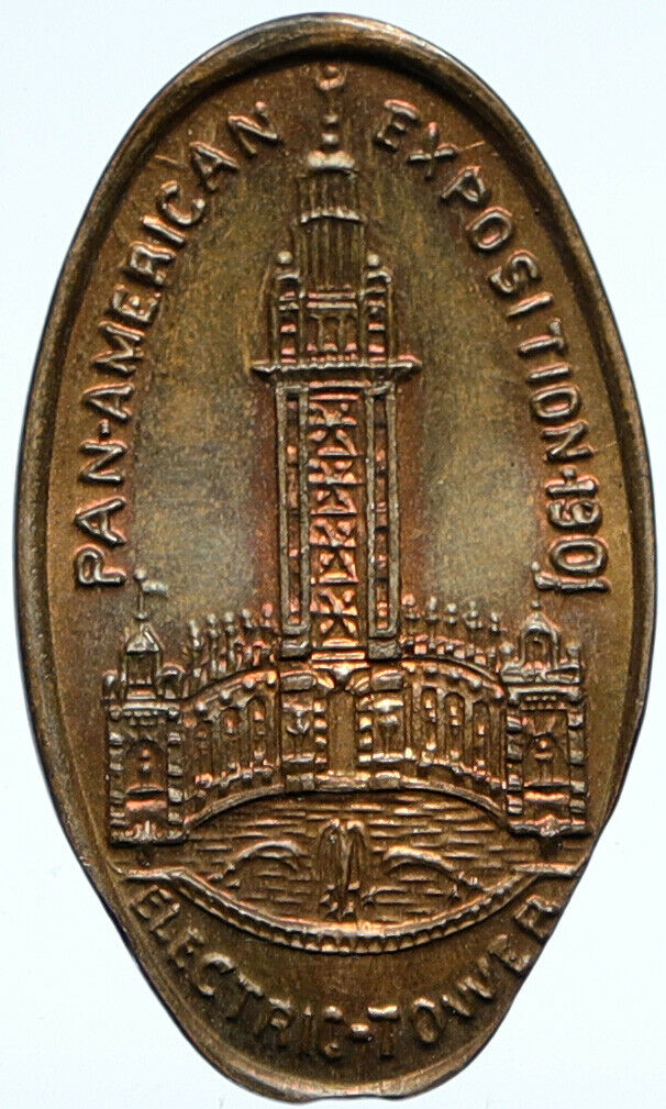 1901 USA Buffalo NY Panamerican EXPO ELECTRIC TOWER Elongated Penny Medal i99811