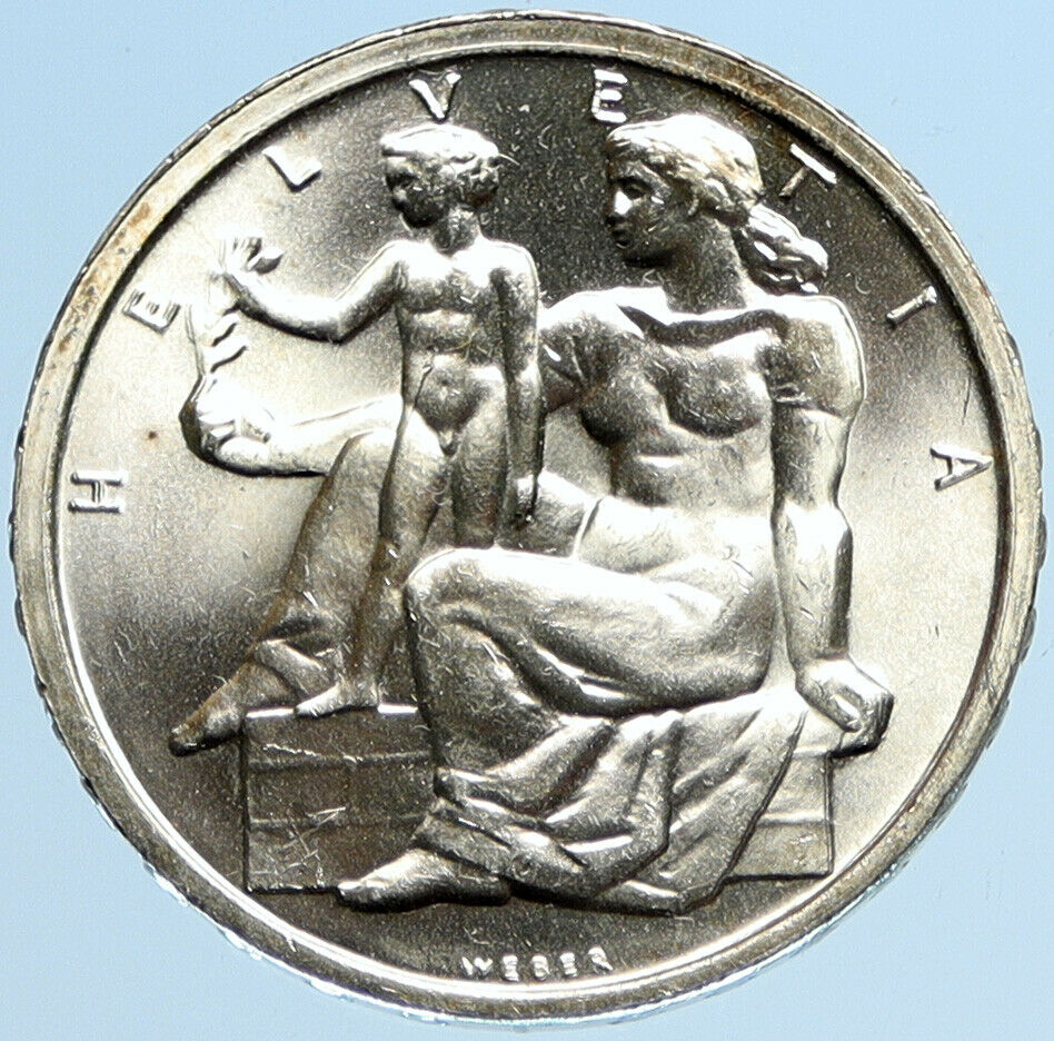 1948 SWITZERLAND Constitution Woman & Child OLD Silver 5 Franc Swiss Coin i97879