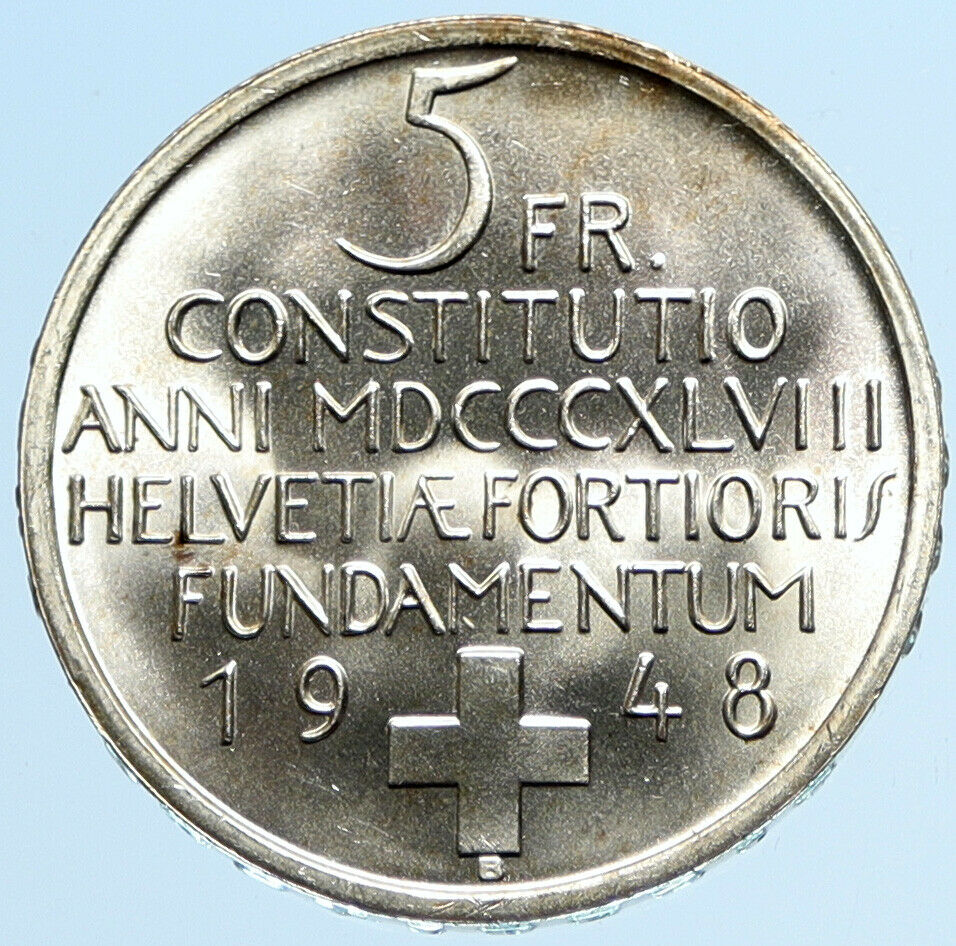 1948 SWITZERLAND Constitution Woman & Child OLD Silver 5 Franc Swiss Coin i97879