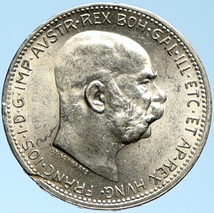 1916 AUSTRIA w KING FRANZ JOSEPH I Eagle VINTAGE Old Silver Corona Coin i99144