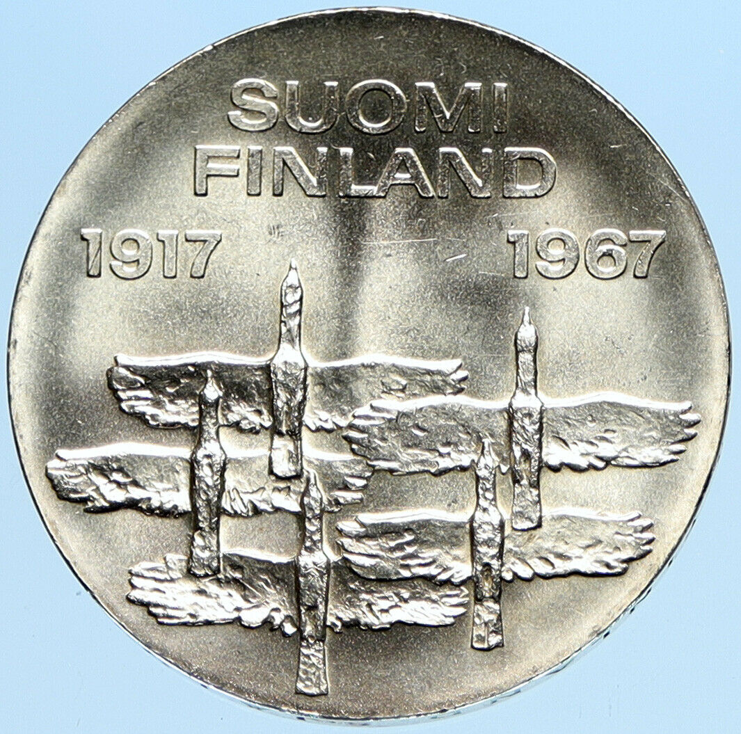 1967 FINLAND Geese Flying 50Y Independence VINTAGE Silver 10 Markkaa Coin i98005