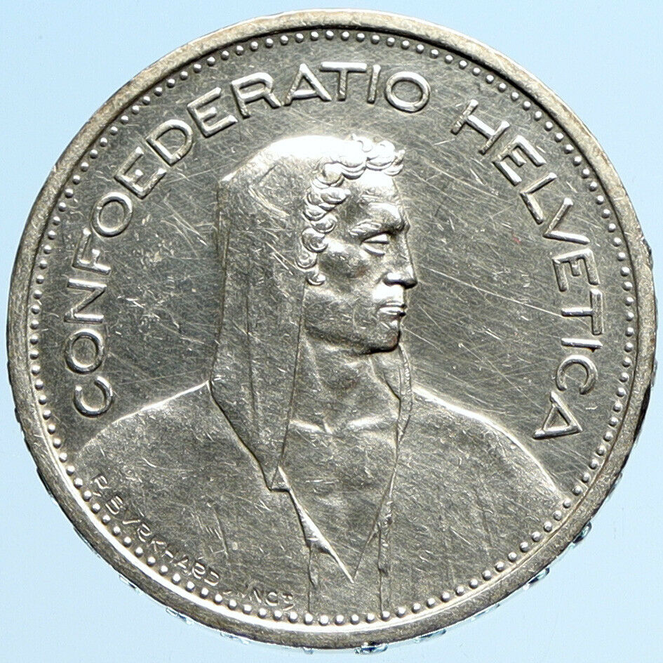 1931 B Switzerland Founding HERO WILLIAM TELL 5 Francs Silver Swiss Coin i97878