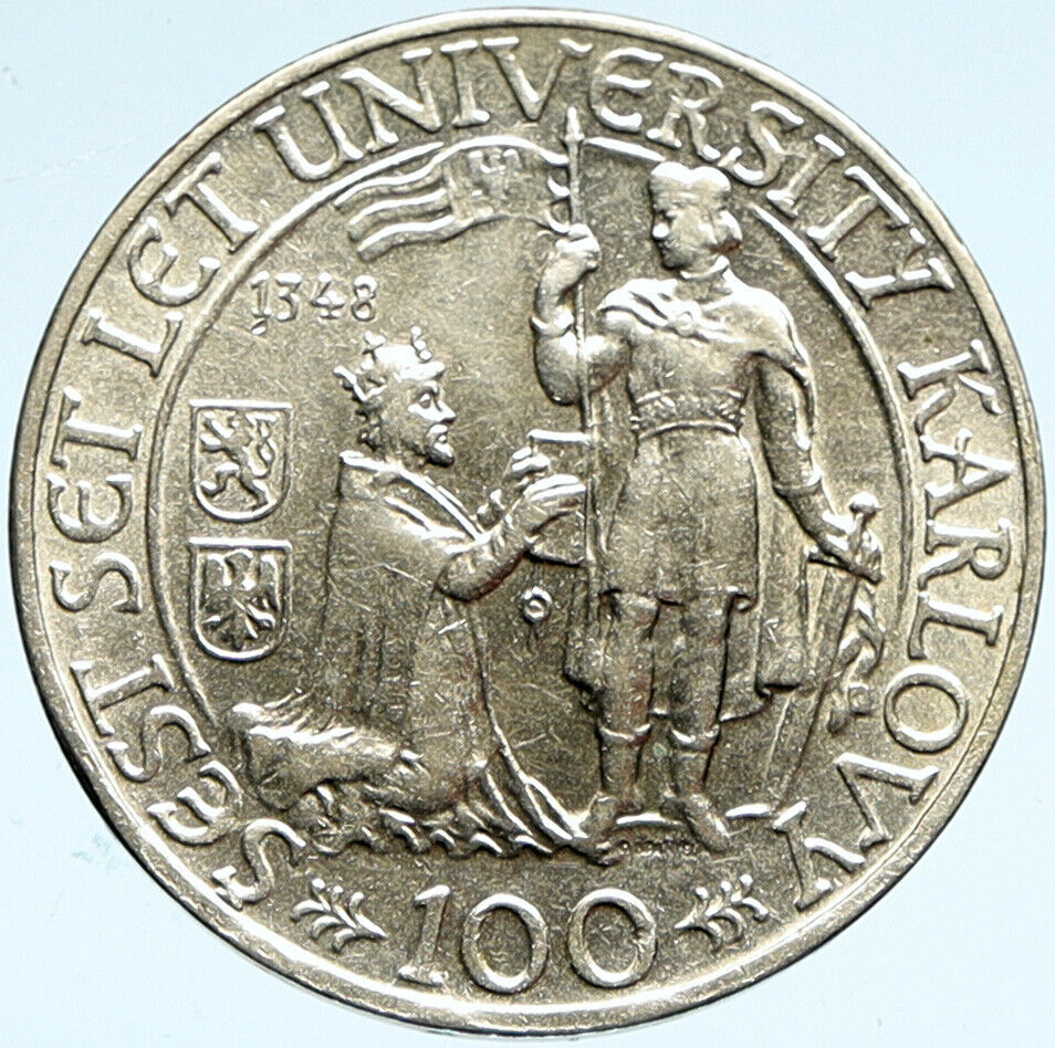 1948 CZECH REPUBLIC Czechoslovakia Charles University Silver 100 Kor Coin i99825