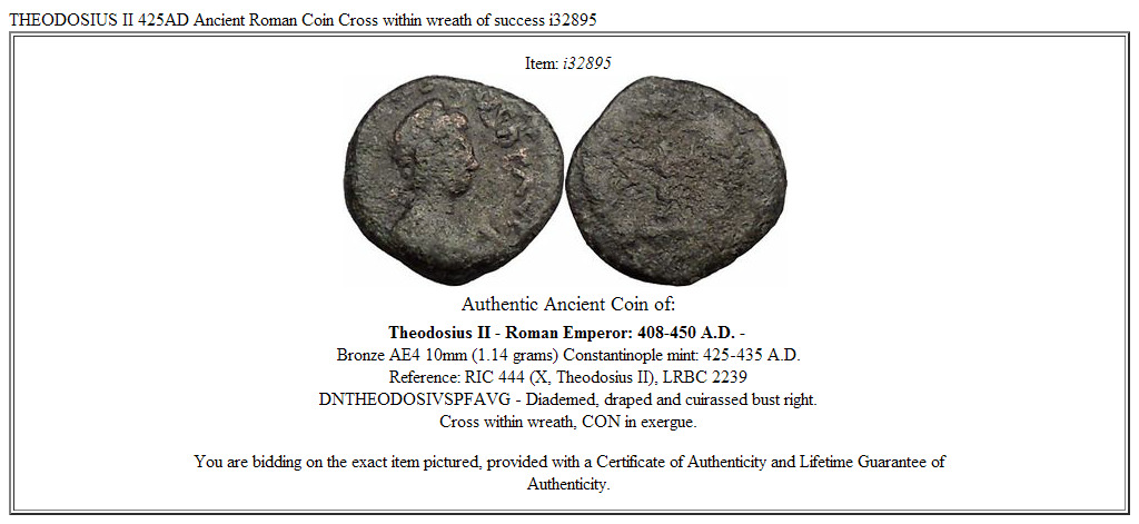 THEODOSIUS II 425AD Ancient Roman Coin Cross within wreath of success i32895