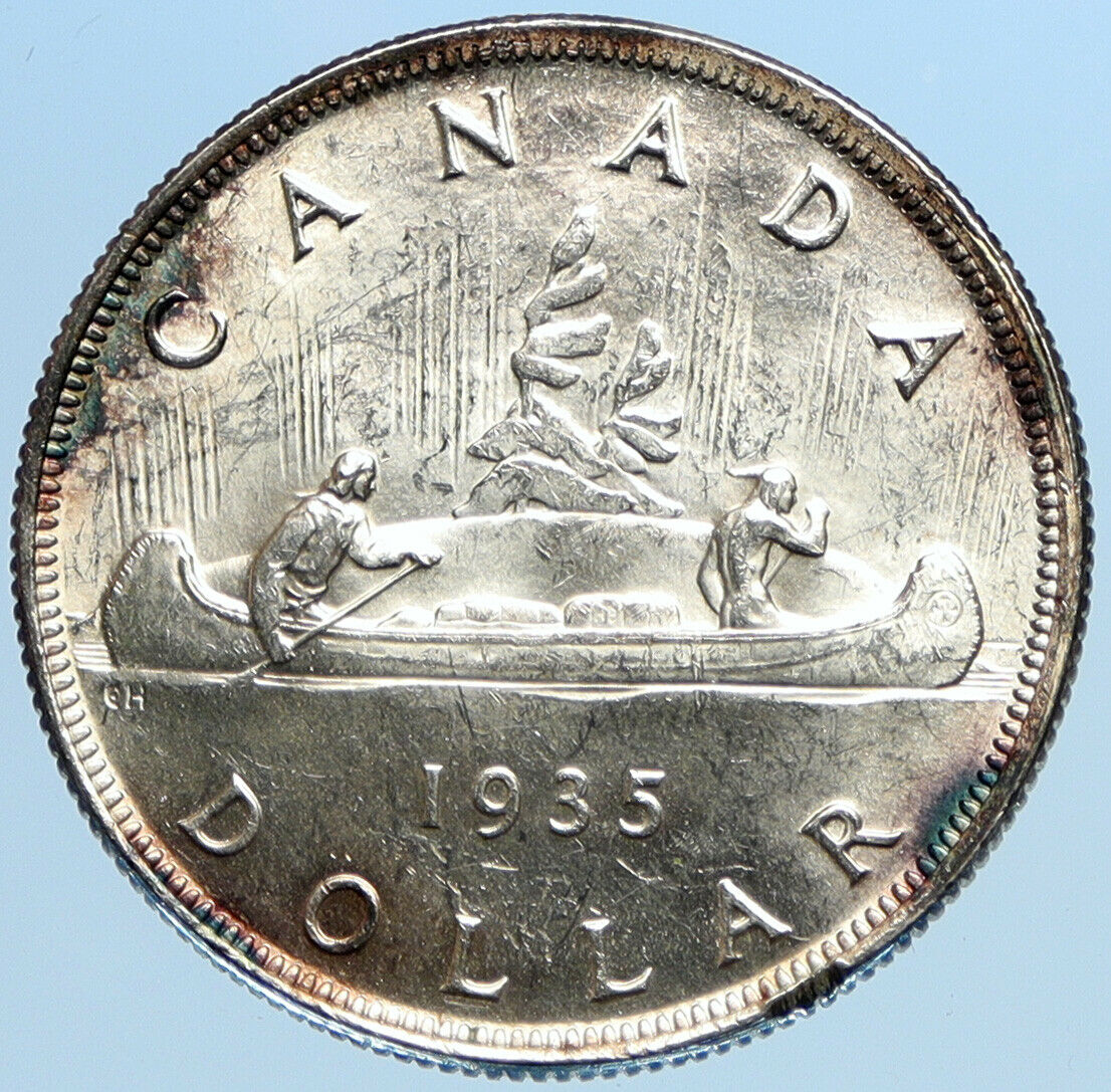 1935 CANADA under UK King GEORGE V Voyagers Genuine Silver Dollar Coin i98140