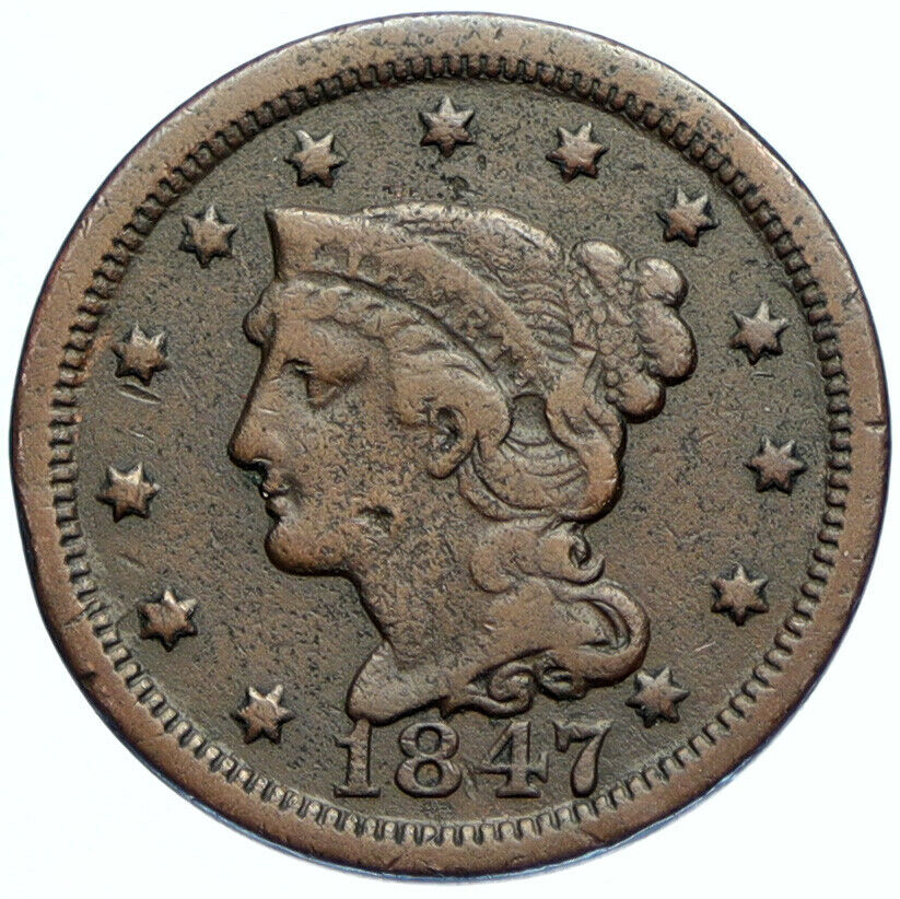 1847 USA United States of America LIBERTY Head Wreath OLD LARGE CENT Coin i98150