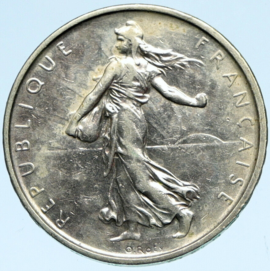 1963 FRANCE French LARGE with La Semeuse SOWER WOMAN Silver 5 Francs Coin i98182