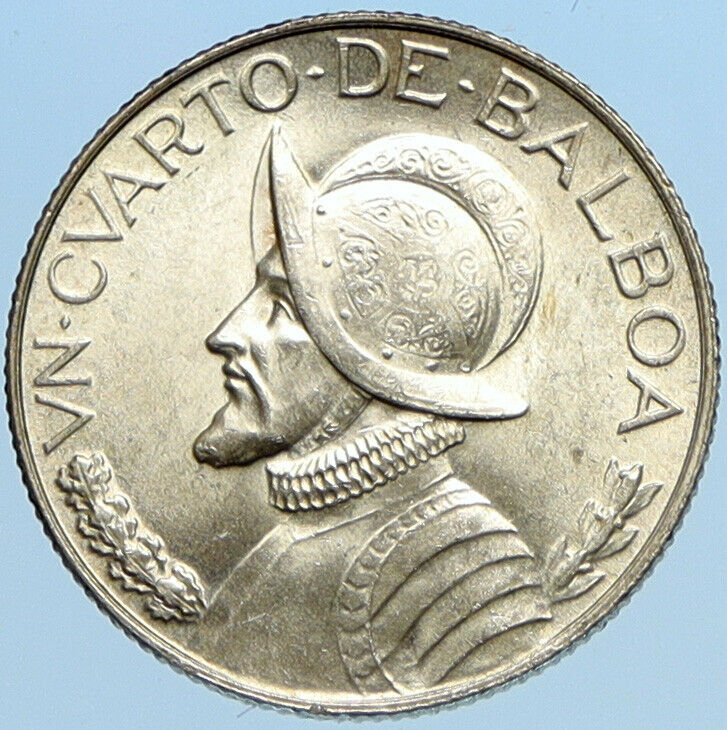 1947 PANAMA Antique VINTAGE Spanish CONQUISTADOR Silver 1/4 Balboa Coin i98143