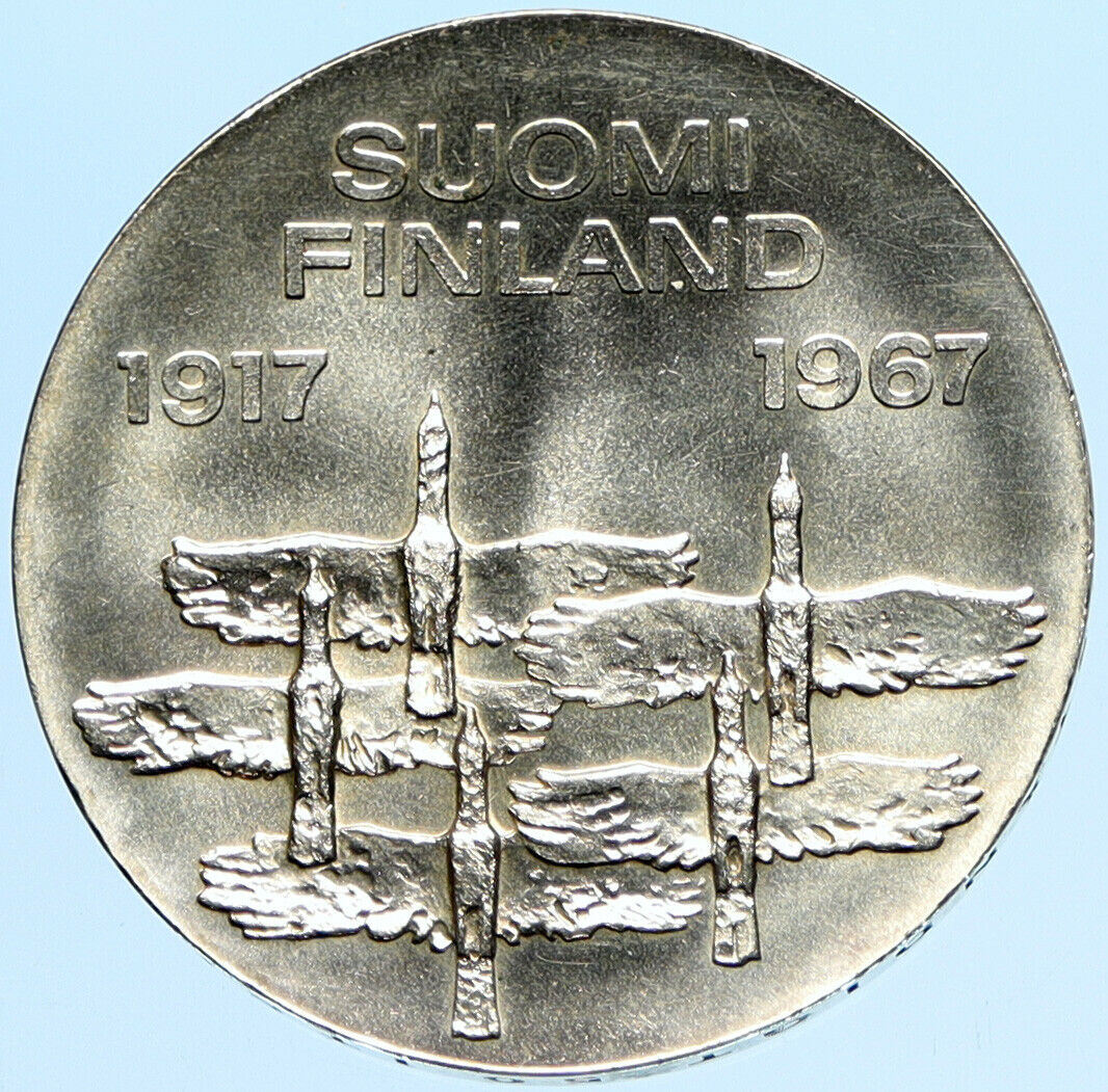 1967 FINLAND Geese Flying 50Y Independence VINTAGE Silver 10 Markkaa Coin i98011