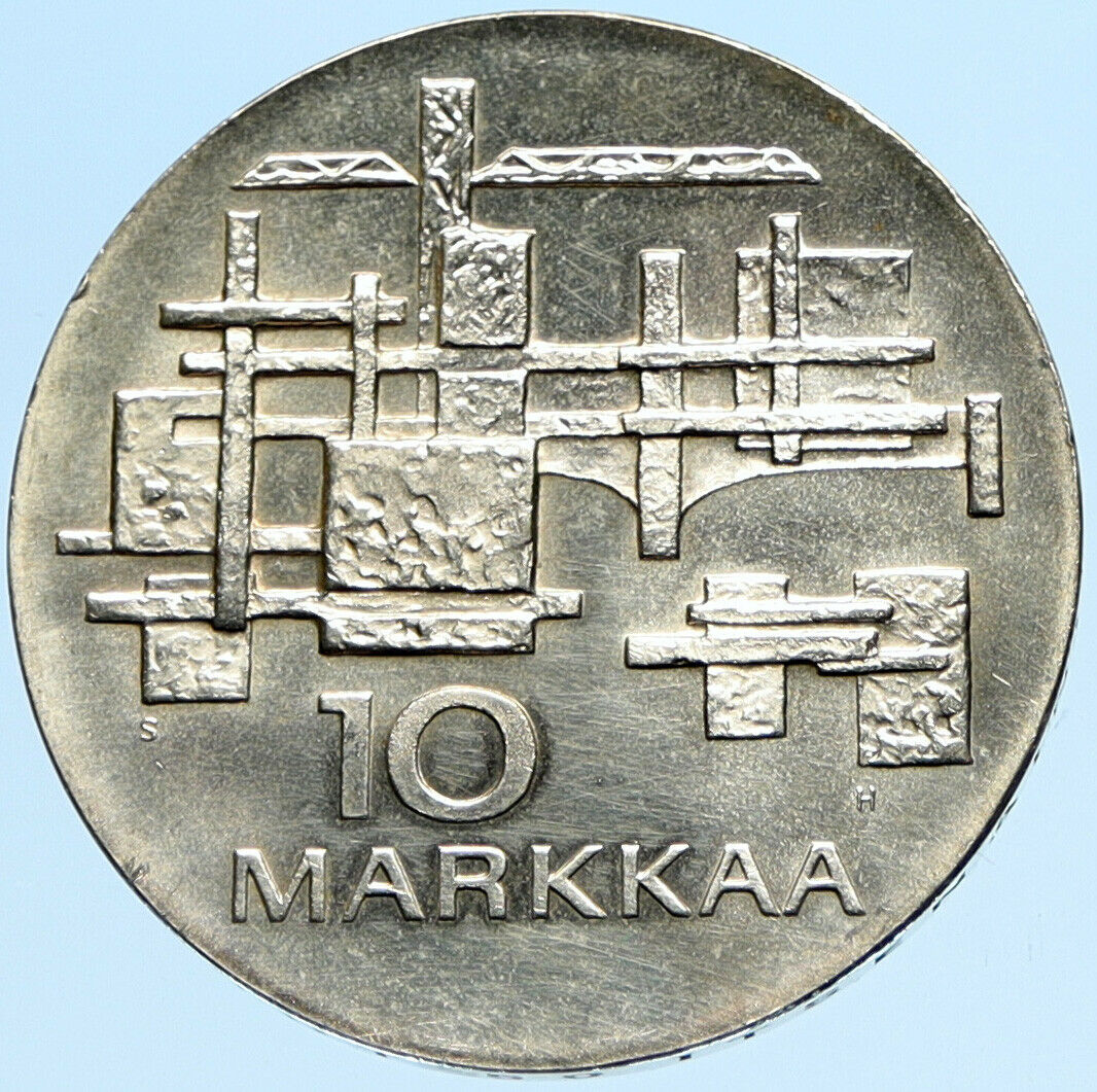 1967 FINLAND Geese Flying 50Y Independence VINTAGE Silver 10 Markkaa Coin i98011