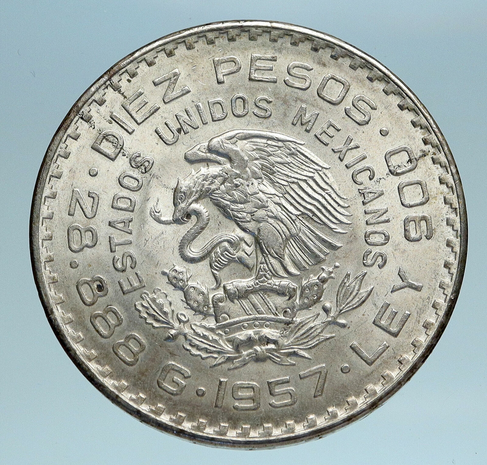 1957 Mexican Independence Benito Pablo Juarez Garcia Silver 10 Pesos Coin i83164