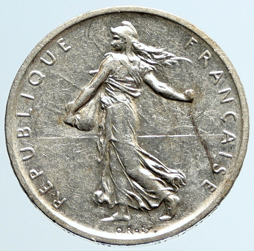 1960 FRANCE French LARGE with La Semeuse SOWER WOMAN Silver 5 Francs Coin i96684