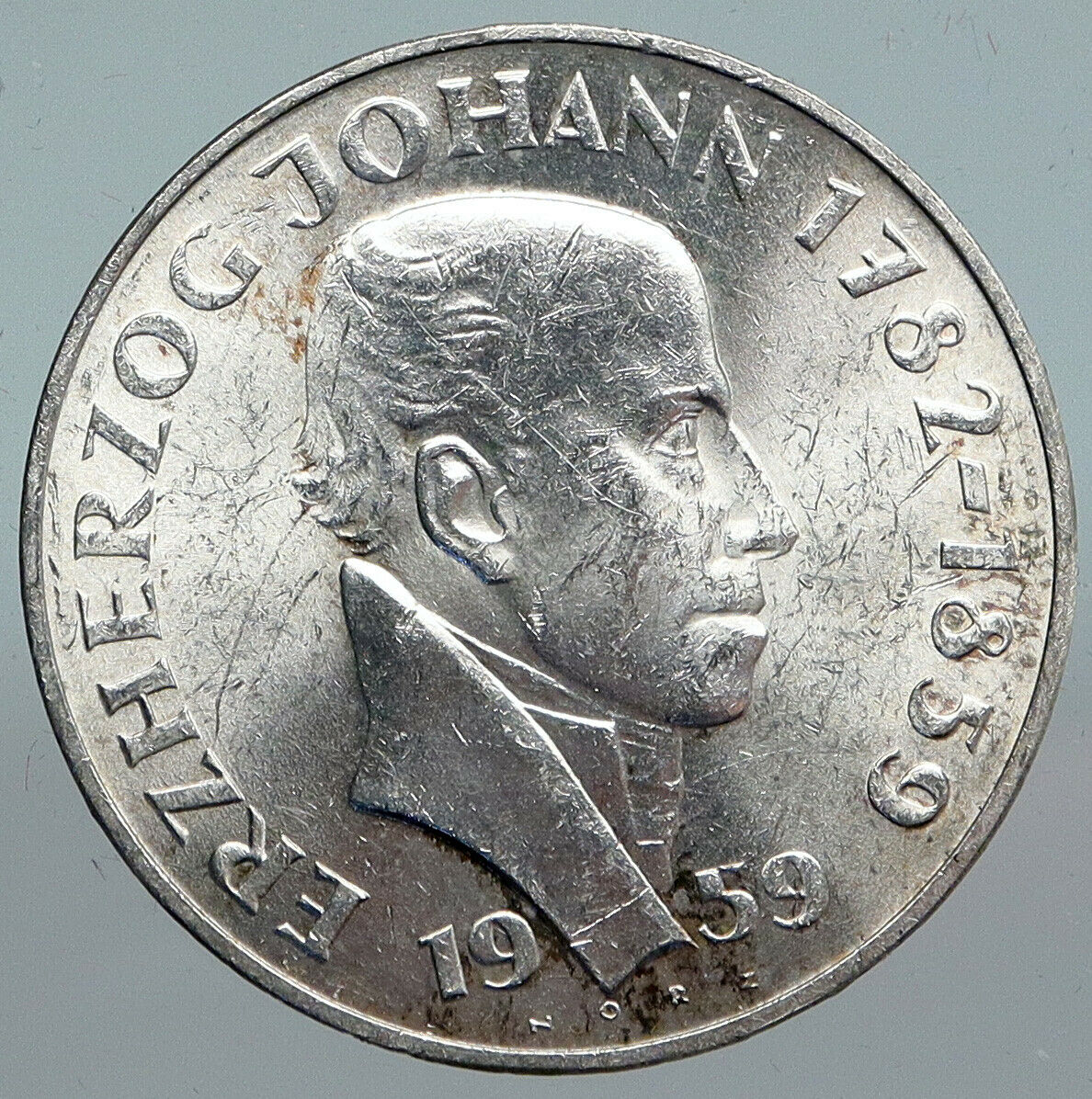 1959 AUSTRIA 100Y Archduke Johann John VINTAGE Silver 25 Schilling Coin i90141