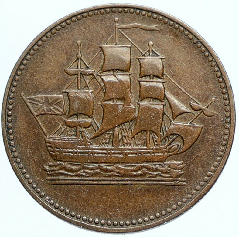 1812 CANADA Ship Colonies Commerce Antique VINTAGE Half Penny Token Coin i98159