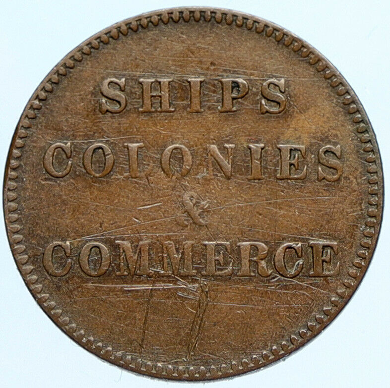 1812 CANADA Ship Colonies Commerce Antique VINTAGE Half Penny Token Coin i98159