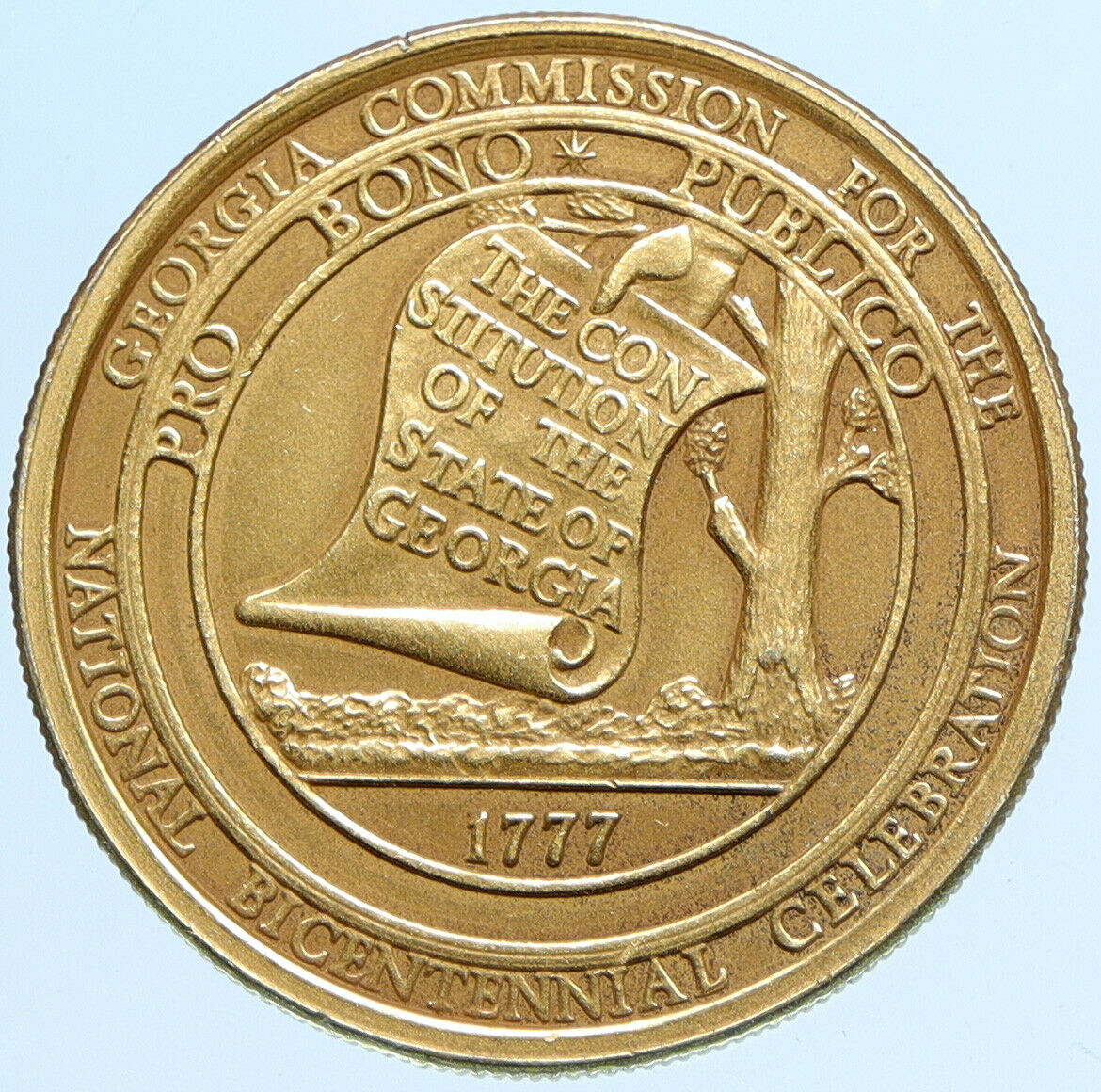 1976 USA American Bicentennial GEORGIA COMMISSION Old Gilt Silver Medal i98156