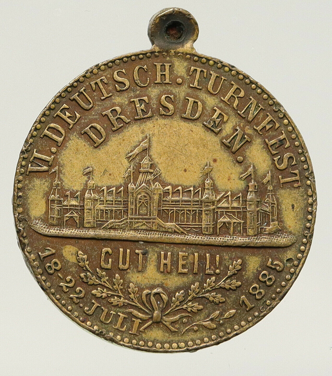 1885 GERMANY TURNFESTIVAL in DRESDEN Vintage CASTLE OLD Antique Medal i93175