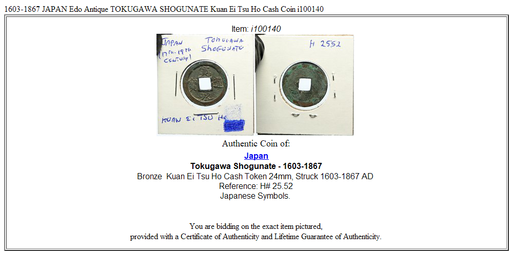 1603-1867 JAPAN Edo Antique TOKUGAWA SHOGUNATE Kuan Ei Tsu Ho Cash Coin i100140