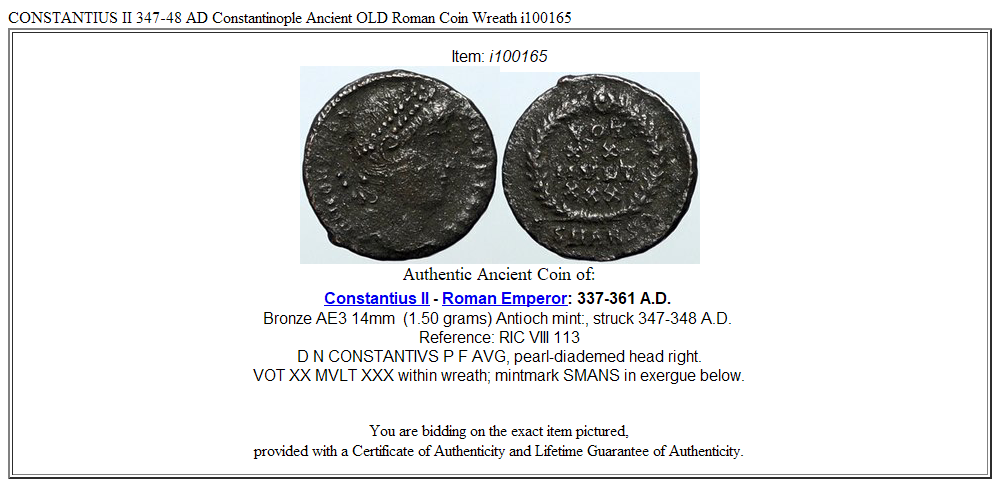 CONSTANTIUS II 347-48 AD Constantinople Ancient OLD Roman Coin Wreath i100165