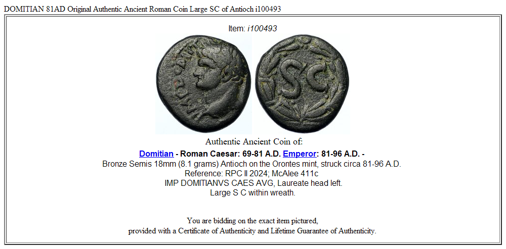 DOMITIAN 81AD Original Authentic Ancient Roman Coin Large SC of Antioch i100493