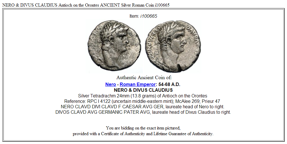 NERO & DIVUS CLAUDIUS Antioch on the Orontes ANCIENT Silver Roman Coin i100665